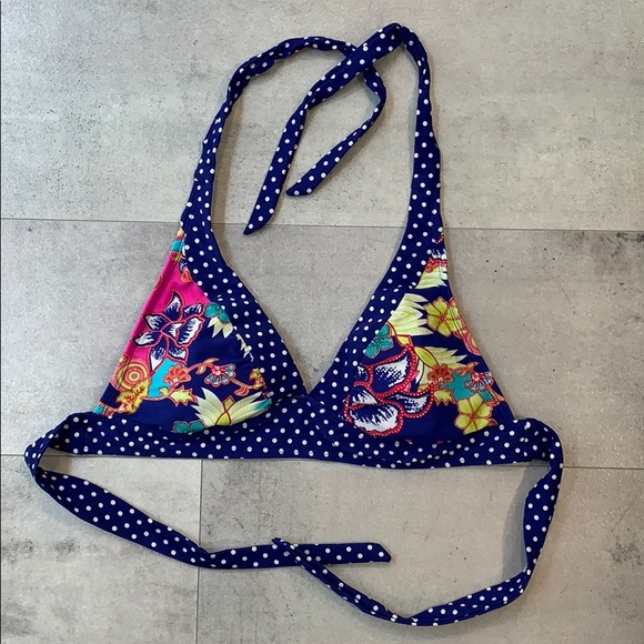 Athleta Other - Athleta Blue Floral Polka Dot Bikini Top Size S